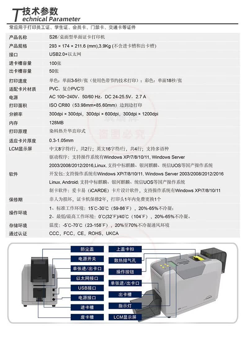 SEAORY证卡打印机S26/S21标配600dpi全自动单双面打印工牌学生卡健康证PVC制卡机（单位：台） 详情图 11