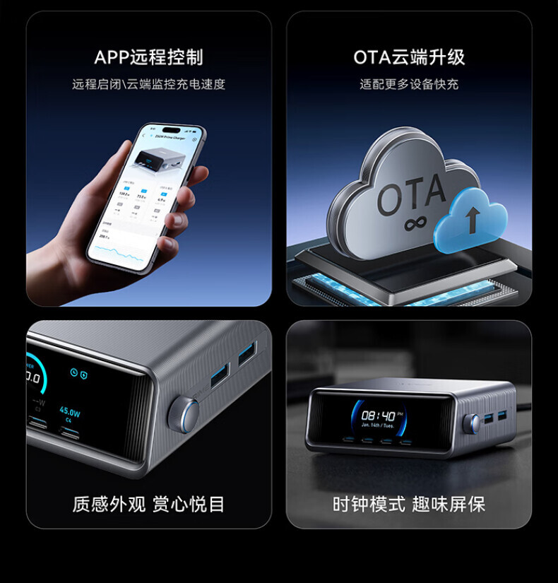 ANKER安克桌面充pro250W屏显桌面充电站Prime 氮化镓type-c快充适用iphone16苹果15安卓usb笔记本充电器 详情图 7