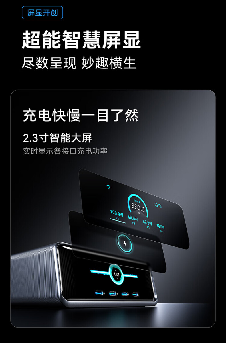 ANKER安克桌面充pro250W屏显桌面充电站Prime 氮化镓type-c快充适用iphone16苹果15安卓usb笔记本充电器 详情图 13