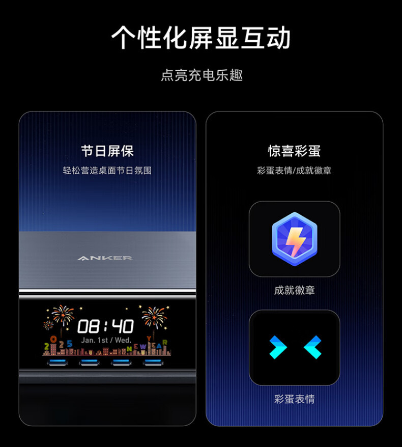 ANKER安克桌面充pro250W屏显桌面充电站Prime 氮化镓type-c快充适用iphone16苹果15安卓usb笔记本充电器 详情图 16