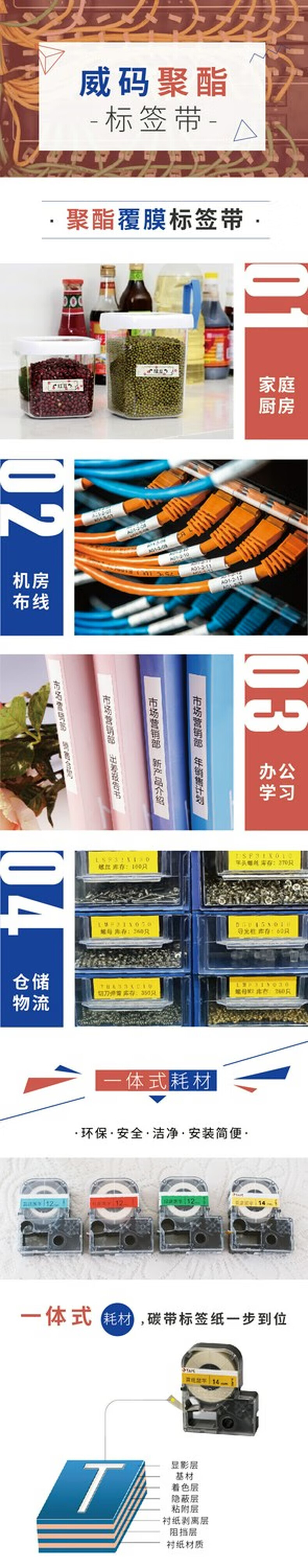 威码原装24mm标签机色带线缆标签带固定资产不干胶防水价格标签带 红底黑字24mm 24MRK 详情图 1