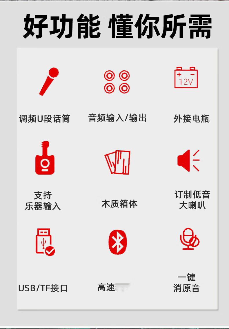 TEMEISHENG特美声QX-1229专业广场舞音响 会议音响 拉杆音箱 户外音响 标配无线麦克风扩音器 精致露营 详情图 3