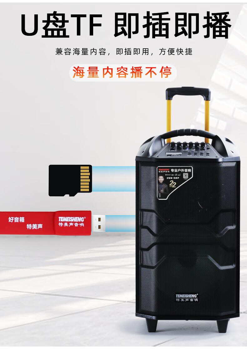 TEMEISHENG特美声QX-1229专业广场舞音响 会议音响 拉杆音箱 户外音响 标配无线麦克风扩音器 精致露营 详情图 9