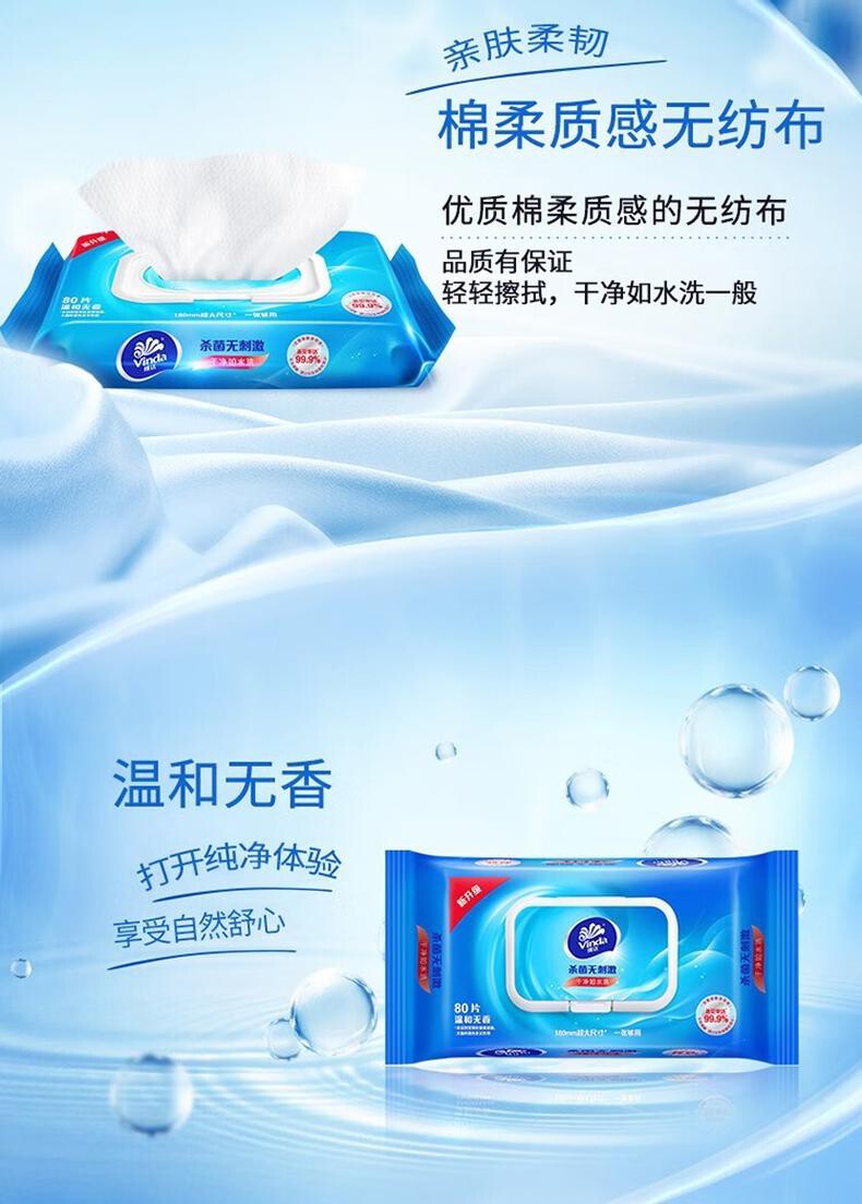 维达(Vinda) VW1028消毒湿巾杀菌湿巾带盖抽取式灭菌湿巾除菌清洁洁肤80片x3包 详情图 1