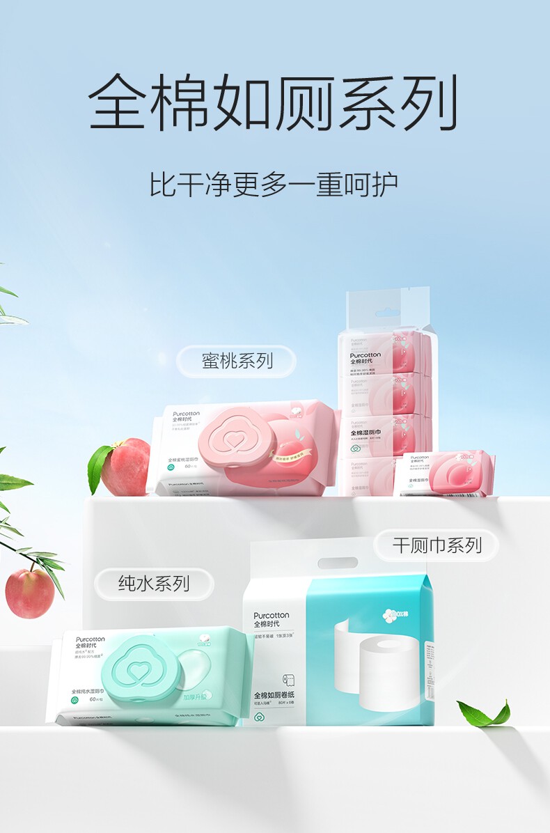 全棉时代蜜桃湿厕巾65gsm,190mmx150mm,60片/包，3包/袋 （单位：袋） 详情图 8